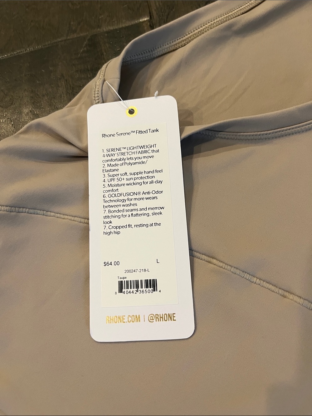 RHONE Serene Fitted Tank | Taupe | Size Large - Picture 5 of 8